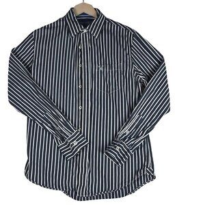 American Eagle Men’s Black Stripe Shirt Size M Long Sleeve Button Down Preppy